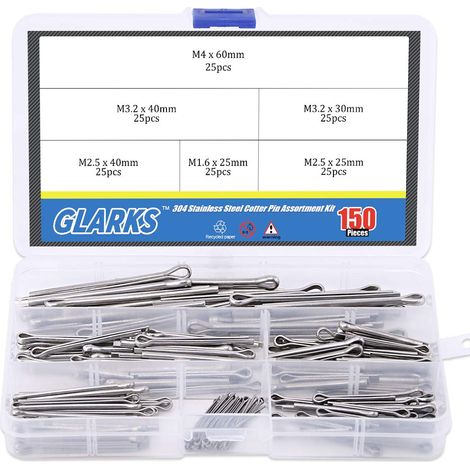 150 pcs en acier inoxydable 304 Cotter Pin Clip principales ultraconfortables Fixation Assortiment kit (1/5)