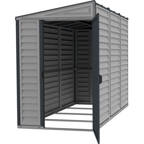 Duramax – Abri de jardin résine 4x8m – PVC gris anthracite – Hauteur 1,87m – Renfort métallique – Installation rapide 3-4h