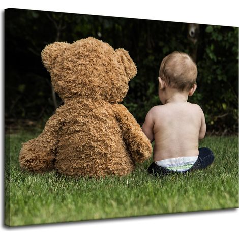 Impression sur toile Enfant avec un ours en peluche 100x80 cm (1/4)