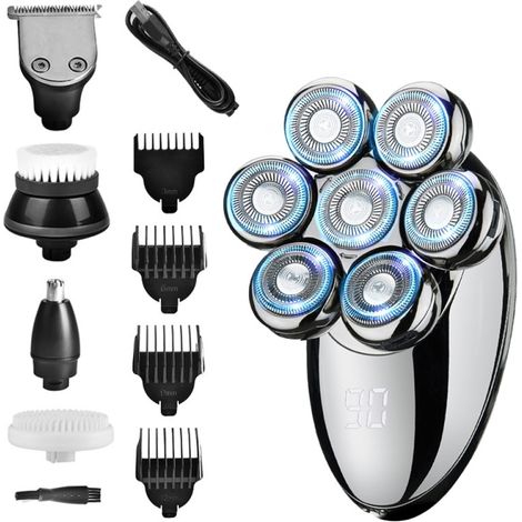 Afeitapparaat - 5 En 1 - Cabeza Flexible Multidireccional - Acero Inoxidable - Uso Húmedo Y Seco - Batería De Litio 90 Min - 1 Unidad (1/5)