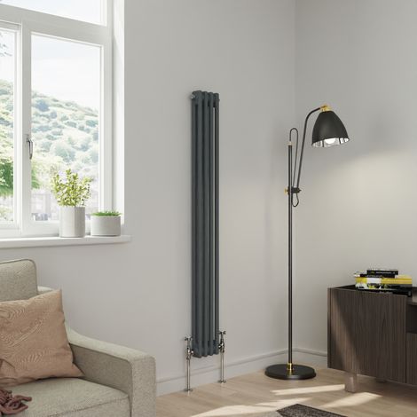 Warmehaus Traditional Double Column Anthracite Radiator Cast Iron Style Radiators 1500x200mm