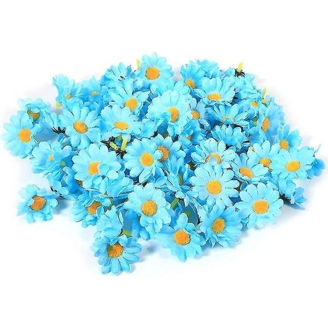 Set mit 100 künstlichen Stoffblumenköpfen, Gänseblümchen (rote Rose), hellblau (1/4)