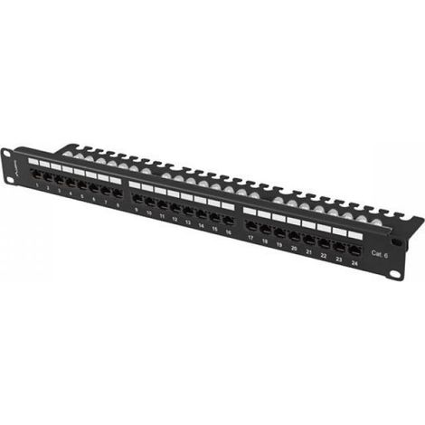 Panel de parcheo 24 puertos 1U 19" Cat.6 UTP con organizador de cables Negro Lanberg
