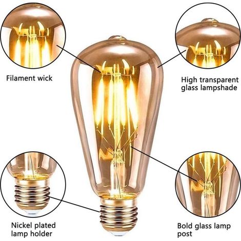 6 Pièces Ampoule E27 Vintage, LED ST64 Lampe Décorative Rétro Edison Vintage, 4W Filament Blanc Chaud pour Restaurant Café Bar Ampoules (1/3)