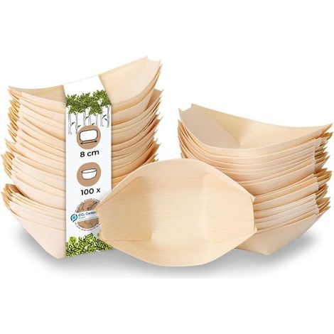 Vaisselle jetable biodégradable, écologique et compostable, idéale pour les en-cas, les saucisses au curry, les frites et les sushis. Peut également servir de plateau pour les plats chauds et froids. (1/5)