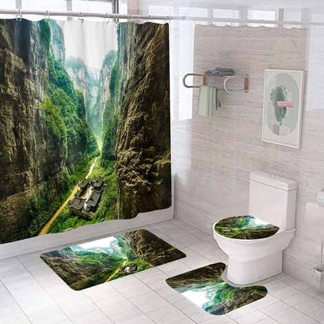 Filiyano-Rideau de douche 70x78 cm, motif paysage de forêt de montagne, bleu sarcelle, pour salle de bain, vert brumeux (1/5)
