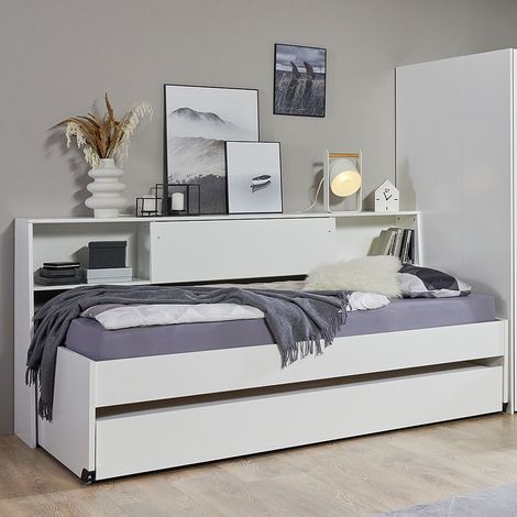 Jugendzimmer-Bett mit 90x200 cm Liegefläche in weiß, mit Bettschublade, Bettüberbau NOLI-43 (1/5)