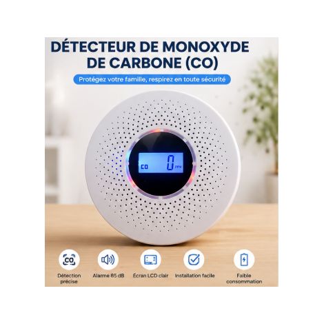 Détecteur de fumée CO, détecteur combiné de fumée et de monoxyde de carbone, adapté aux cuisines, salons et chambres à coucher. (1/4)