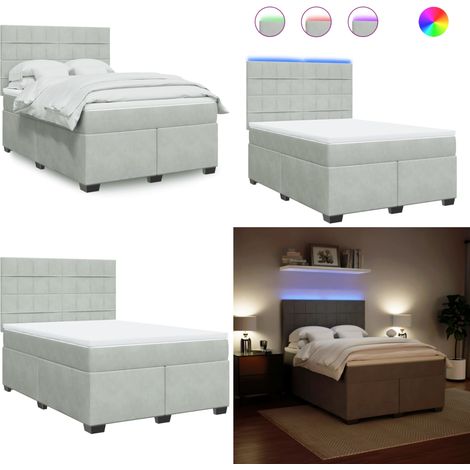 Boxspringbett mit Matratze Hellgrau 140x200 cm Samt - Boxspringbett - Doppelbett - Samtbett - Led Beleuchtung - Höhenverstellbares Kopfteil - Home & Living (1/5)