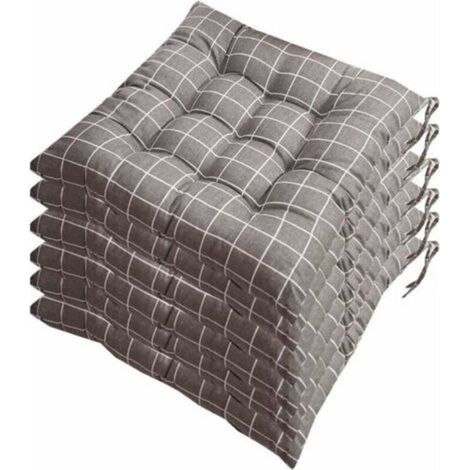 Lot de 6 galettes de chaise 40x40 cm – Polyester 50% et coton 50% – Réversibles avec liens de fixation – Lavables à 30°C (1/3)