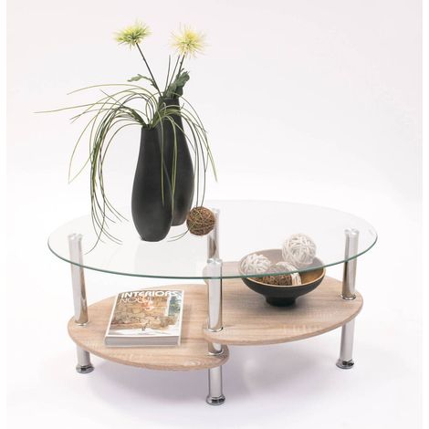 Mesa de centro AINARA ROBLE tapa de cristal y revistero de madera (1/2)