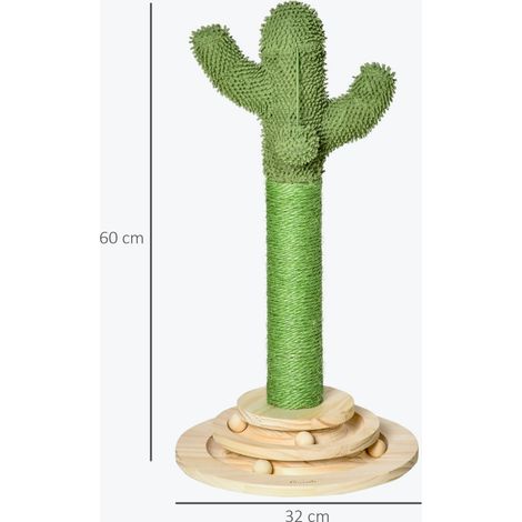 Arbre à chat cactus pin bois et sisal, balle bois jeu 60cm vert naturel (1/4)