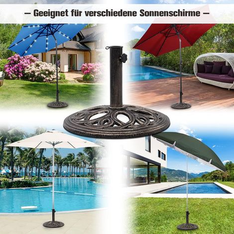 COSTWAY Sonnenschirmstaender für 38mm-48mm Gestaenge Marktschirmstaender Sonnenschirmfuss Balkonschirmstaender, aus Gusseisen, Bronze (1/5)