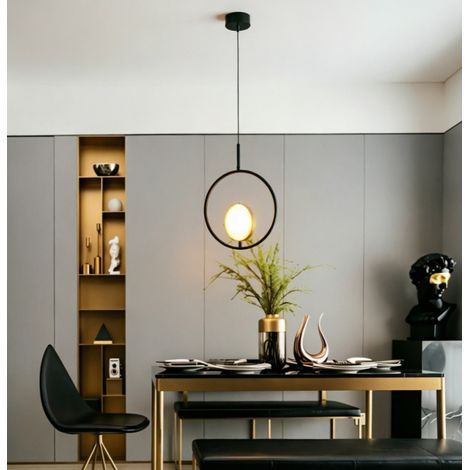 Plafonnier LED double anneaux noir et or aluminium 6500K, éclairage clair moderne pour déco intérieur