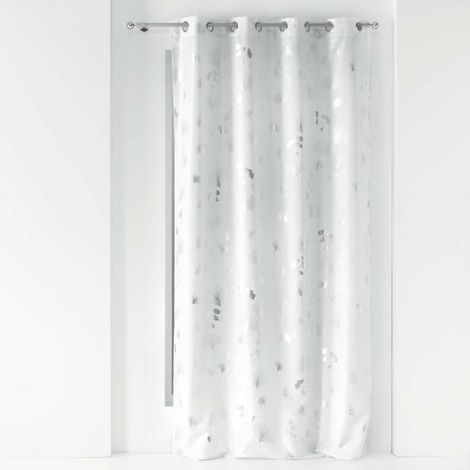 Douceur D'Intérieur – Rideau à 8 oeillets imprimé végétal blanc/argenté 140 x 260 cm – 100% polyester – Finition œillets métalliques pour pose rapide (1/5)