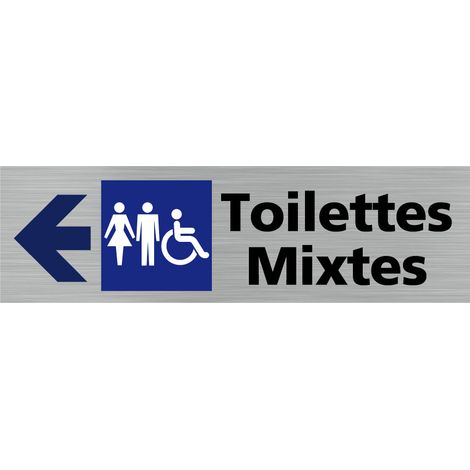 Pictogramme TOILETTES MIXTES FLECHE VERS LA GAUCHE (Q0418).- Plaque aluminium brossé - (1/5)