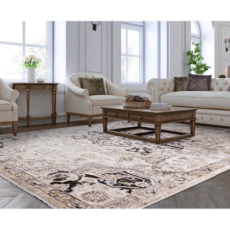 Sovereign Antique Medallion Classic Persian High Shine Traditional Vintage Rug in Grey Silver X-Large 200x290 cm (6'7"x9'6")