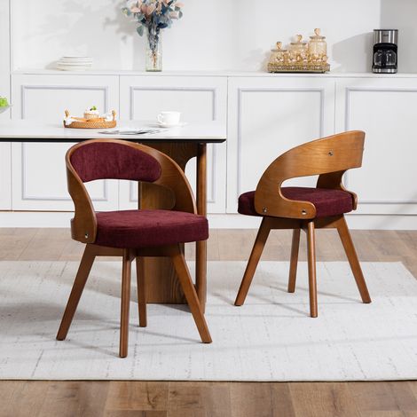 REDOM Sedia da pranzo girevole a 360°, schienale ergonomico, gambe in legno cuscino imbottito in lino rosso vino (1/5)