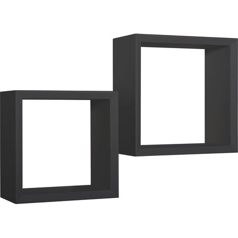 Set 2 Mensole Cubo da Parete Quadrato in Fibra di Legno Ginevra Nero (1/5)