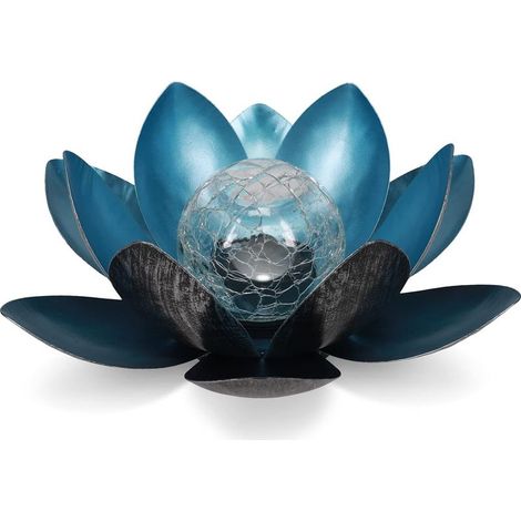 Lampe solaire Lotus (argent/bleu), Ø 27 cm, hauteur 12 cm, métal (1/5)