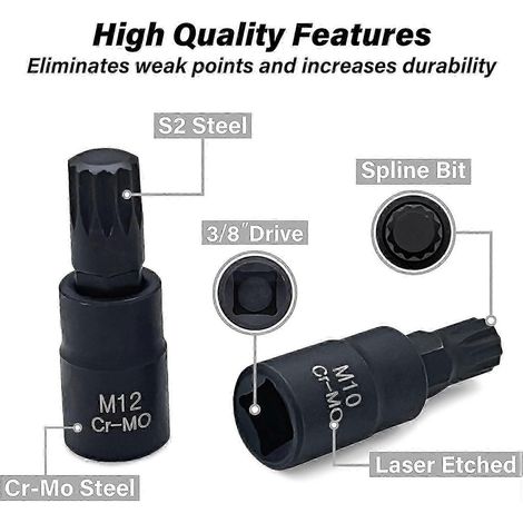 Coffret de 10 douilles à triple cannelure carrée en acier Cr-Mo M4 - M16, entraînement 3/8", avec étui de rangement amélioré (1/3)
