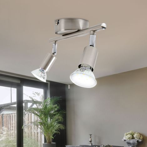 Plafoniera faretti orientabili a soffitto spot mobili plafoniere sala da pranzo, metallo argento, 2x LED 2x 3 watt 2x 280 lumen bianco caldo, L 25,5 cm