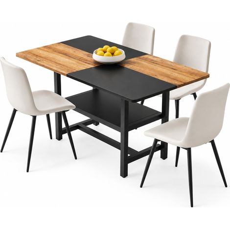 ELVMI Esstisch Set mit 1 Rechteckigem Tisch und 4 Esszimmerstühlen, MDF Metall und PU, Braun Schwarz Warmgrau (1/5)