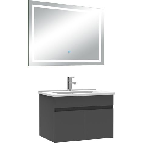 Ocean Ensemble meuble Salle de Bain 60cm Anthracite simple vasque + miroir lumineux 3 couleurs + dimmable