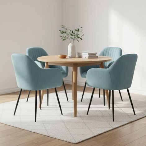 Poltrona imbottita in velluto celeste con gambe in ferro nero  4 poltrone