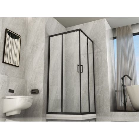 Box Doccia Profili Neri 2 Anta Scorrevole Rettangolare Quadrato Cabina Cristallo - Misura Box Angolare 75x90 (1/4)