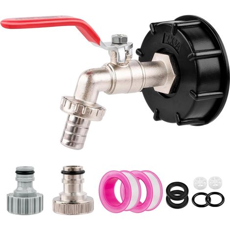 Robinet Cuve 1000L S60X6 IBC Raccord Robinet, Robinet D'écoulement IBC, 3/4", Adaptateur de Réservoir IBC, Accessoire pour Réservoir D'eau S60 x 6,Tuyau D'arrosage,Robinet de Réservoir D'eau (1/5)