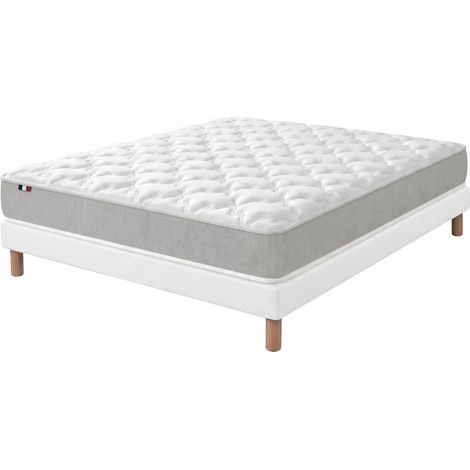 Ensemble matelas mousse sommier déco blanc 140x190cm