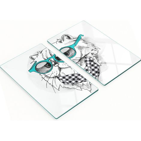 Tablas de cortar y servir decorativas de cristal con dise帽o de gato con gafas, 2x30x52 cm