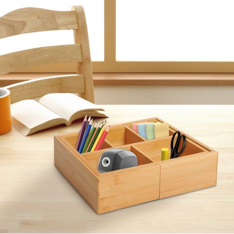 Meuble rangement organiseur tiroir extensible bambou OKMYHOME (1/4)