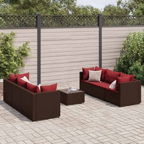 7-tlg. Garten-Lounge-Set mit Kissen Braun Poly Rattan (1/5)