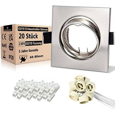 Projecteurs Spot Encastrable GU10 Carré Inox,12x Cadre De Montage Encastrable 68mm Avec Douille GU10, Cadres Pour spot encastré Orientables 30° 220V-240V