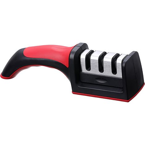 Affûteur de couteaux à 3 fentes pour couteaux de cuisine, outil d'affûtage pour la maison (rouge) (1/5)