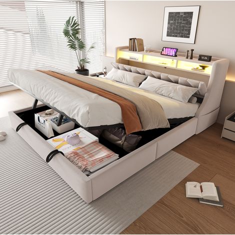 Bett Doppelbett 180x200 Stauraum Samt Beige HAVRYA (1/5)