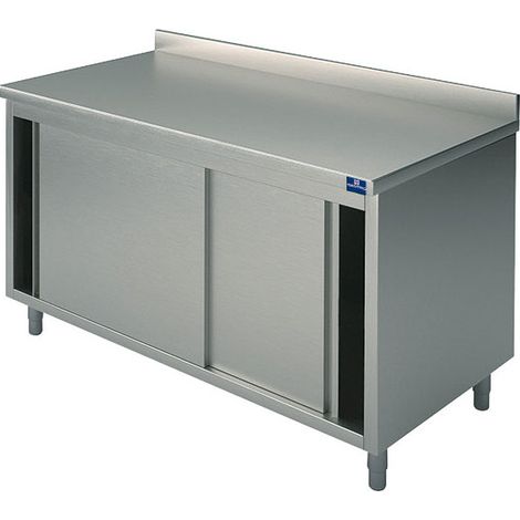 Table armoire neutre avec portes coulissantes et dosseret, 1200x600 mm - VIRTUS
