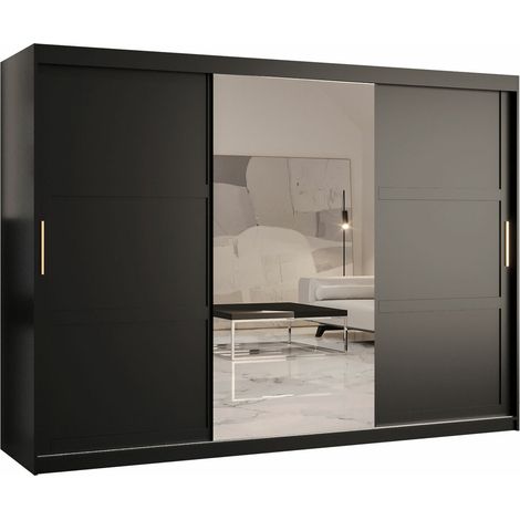 Armoire Ferfere 105, Noir, 200x250x62cm, Portes d'armoire: Coulissantes, Nombre d'étagères: 9