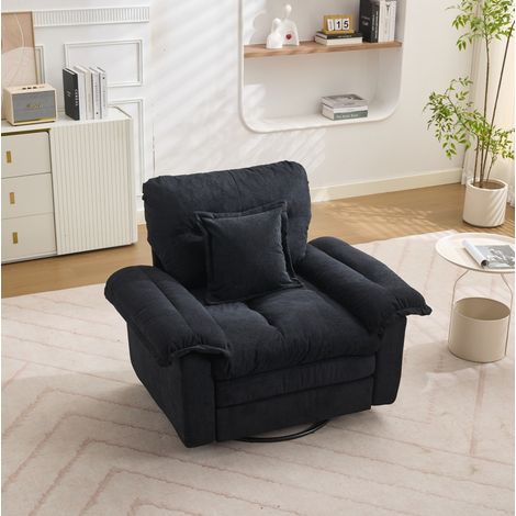 Poltrona girevole 360° in ciniglia imbottita nera OKMYHOME (1/5)
