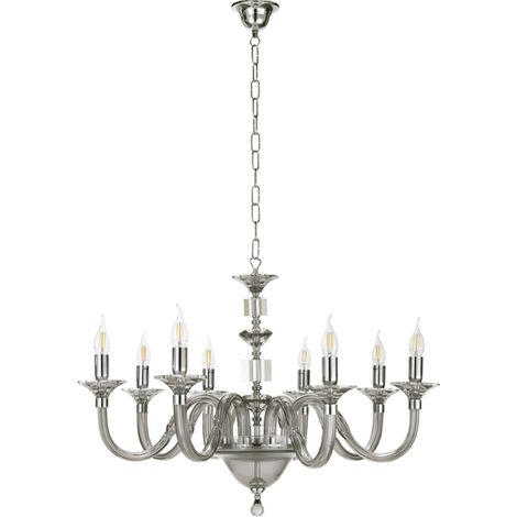 Lampada a sospensione GALA D82 cm in vetro lavorato a mano con dettagli in metallo 8 LUCI FUME' (1/2)