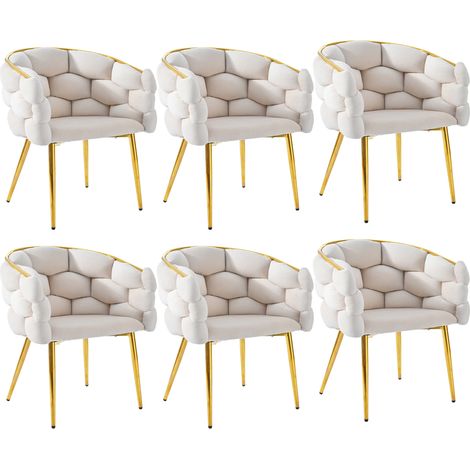 Lot de 6 chaises en velours beige avec pieds en métal doré pour salle à manger (1/5)