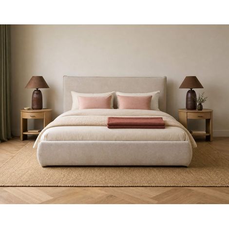 Arthur - lit coffre queen size - 160x200 cm - en tissu texturé - beige (1/5)