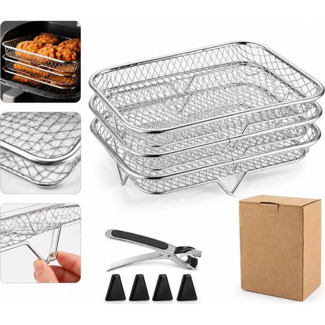 1 Set Grille Air Fryer 3 Pcs Rectangulaire Inox 304 Demontable 19.5 x 13.5 x 9 cm Racks Dehydrateur Refroidissement Cuisine Four (1/5)
