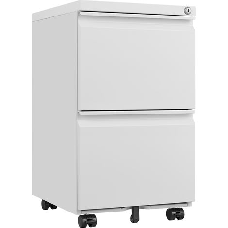 Cassettiera da Ufficio 39x45x67.5 cm, con Ruote, 2 Cassetti Capienti, Struttura in metallo, Bianco, per Documenti (1/4)