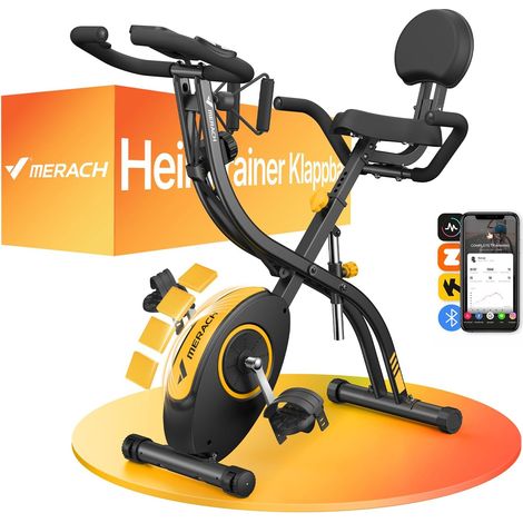 Velo D Quiet Apartment with Training App, 4 in 1 Foldable Exercise Bike with Magnetic Resistance 16 Levels, LCD Display, Pulse Measurement, Resistance Band, Comfortable Saddle (1/5)