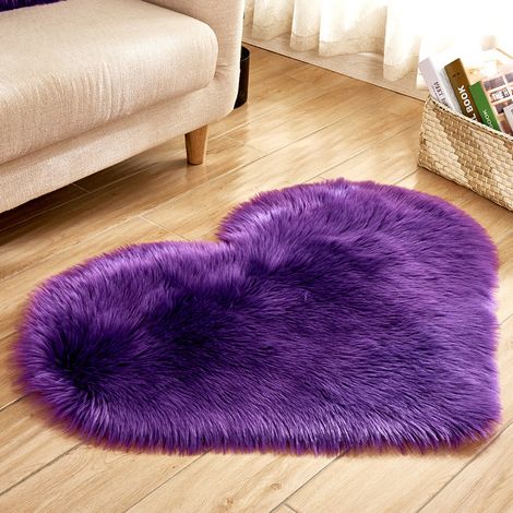 40 x 50 cm / 15,7 x 19,6 pouces Tapis en Faux Peau de Mouton en Forme de Coeur Doux en Peluche Puffy Cheveux Longs Tapis Tapis Chambre Canapé Tapisserie Tapis de Sol - Violet 1 Pièce (1/2)