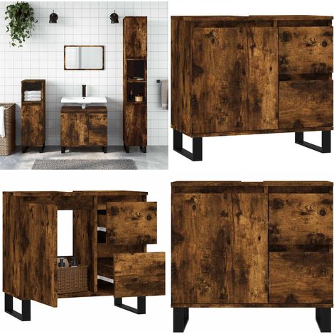 Badschrank Räuchereiche 65x33x60 cm Holzwerkstoff - Badeschrank - Badmöbel - Holzwerkstoff - Badezimmerorganisation - Raufasertapete - Home & Living