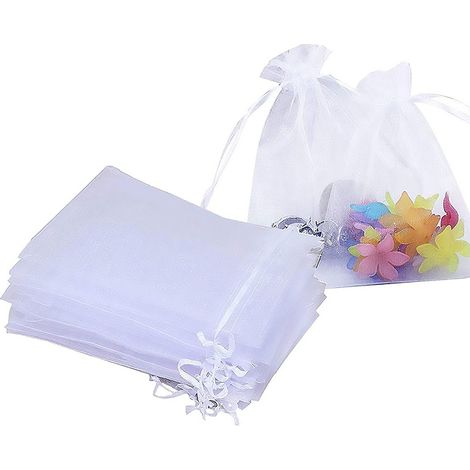 100 weiße Organzabeutel (10 x 15 cm) mit Kordelzug für Hochzeiten, Schmuck und Geschenke – Set eleganter Geschenktüten (1/5)